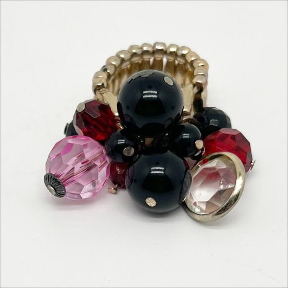 Lot of 3 Large Statement Elastic Cocktail Rings - Flower - Heart -Dangle Beads - Picture 5 of 11